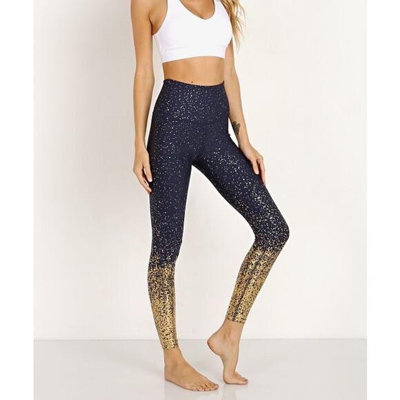 Beyond Yoga Navy & Metallic Gold High Waist Alloy Ombre Full Length Leggings - Picture 3 of 10